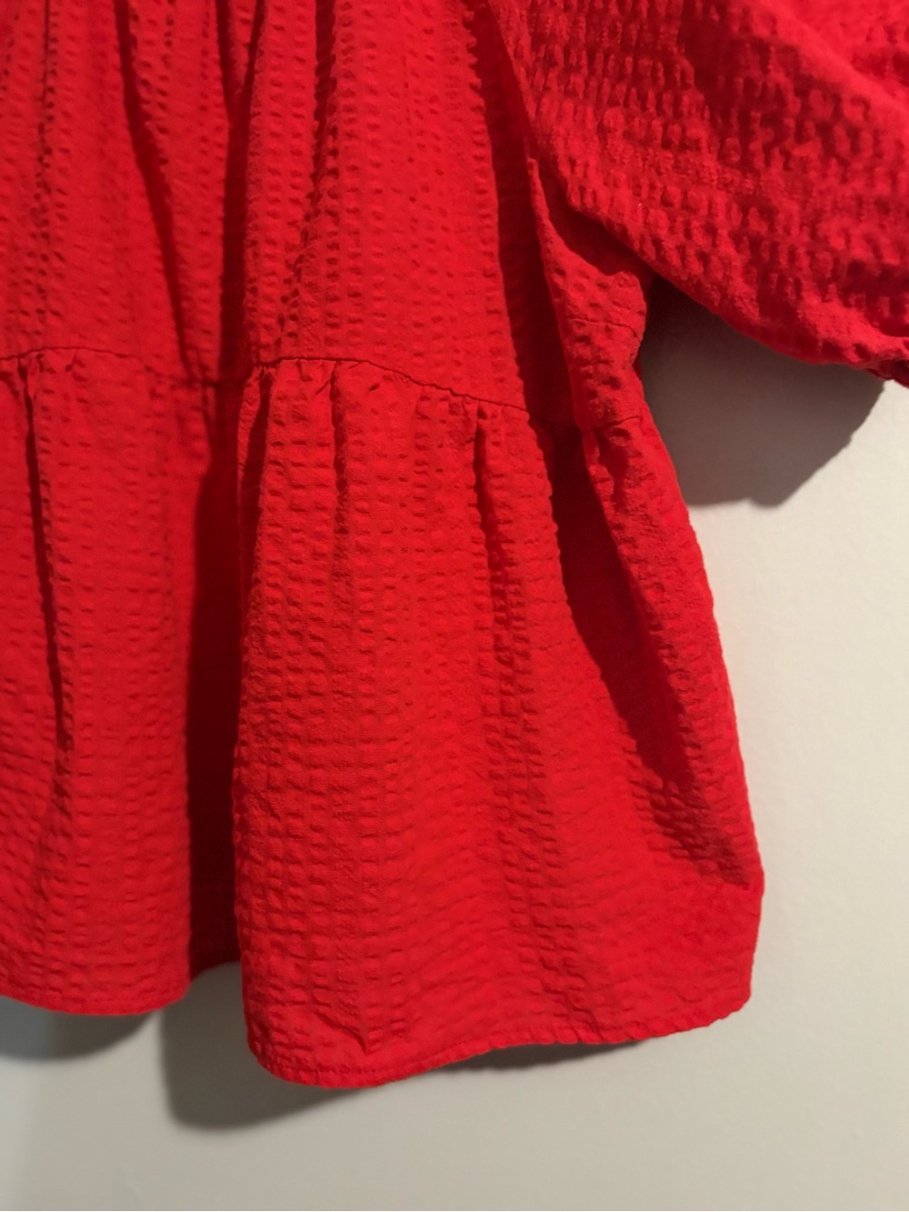 Old Navy Red Textured Peplum Blouse XL Puff Sleeve Boho Top - Picture 5 of 11